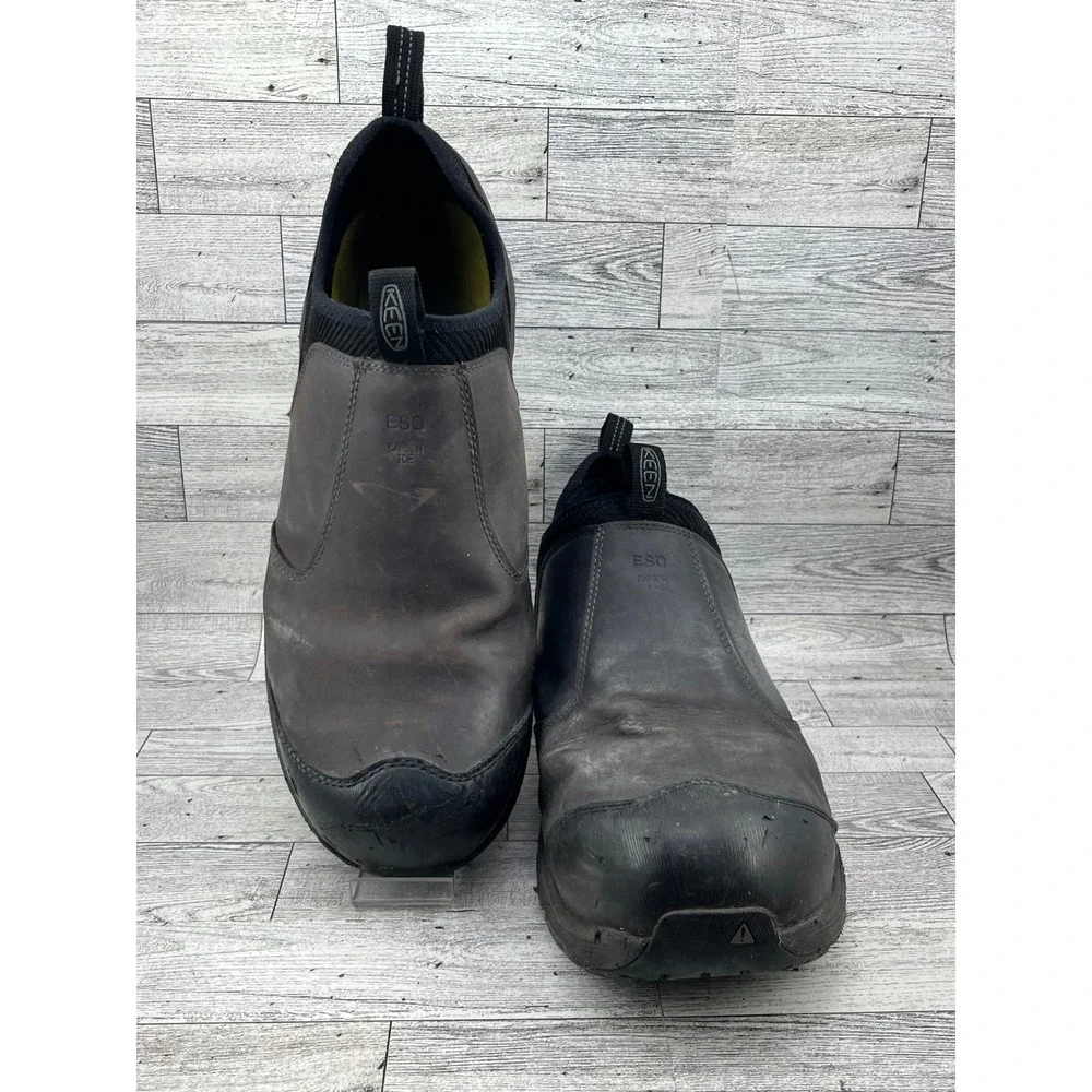 KEEN Mens Slip On ESD Work Shoes Size 13 EE Black Leather‎ Safety Toe